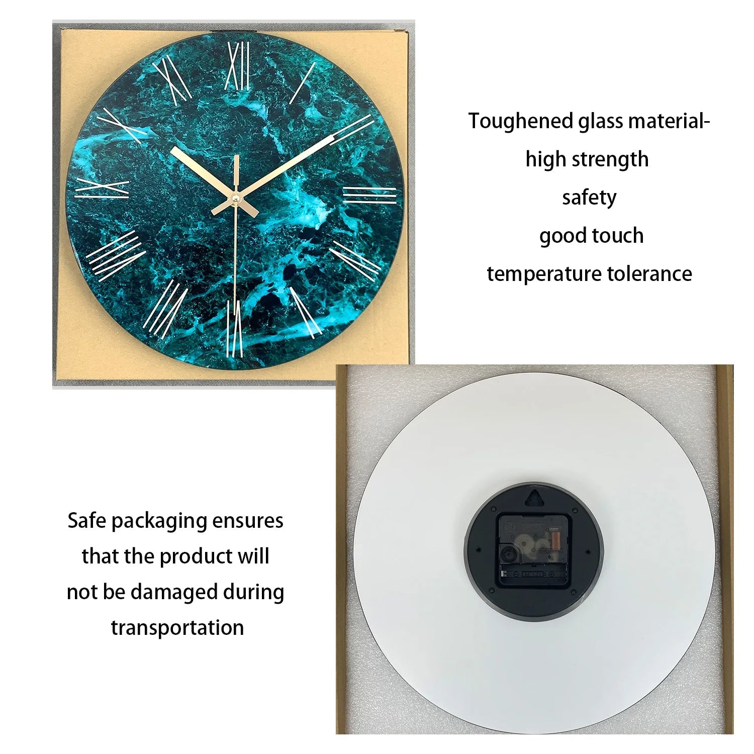 Creative Stylish Dark Green Marble Texture Pattern Tempered Glass Wall Clock Living Room Bedroom Kitchen Home Decoration Wall Clock Silent Quartz Clock Holiday Gift 12 Inches 14 Inches 16inch (Without Batteries)    Home Decor Supply | Online Retail | ShoreShopper.com
