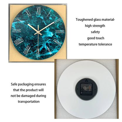 Creative Stylish Dark Green Marble Texture Pattern Tempered Glass Wall Clock Living Room Bedroom Kitchen Home Decoration Wall Clock Silent Quartz Clock Holiday Gift 12 Inches 14 Inches 16inch (Without Batteries)    Home Decor Supply | Online Retail | ShoreShopper.com