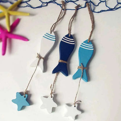 Mediterranean Style Marine Pendant Curtain Pendant Hanging Decor Starfish String Fish Nautical Decor Fish Skewer Crafts Pendant
