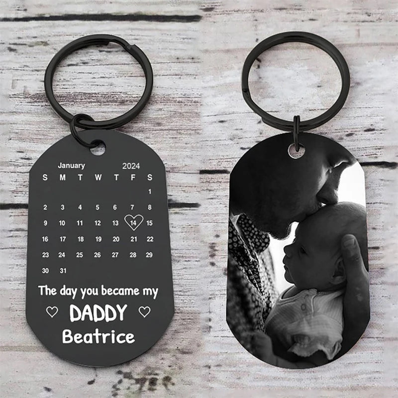 Father's Day Custom Photo Keychain Commemorative The Day You Became My Daddy Stainless Steel Keyring Personalized Gift For Daddy    Your Coastal Marketplace | Shoreshopper.com