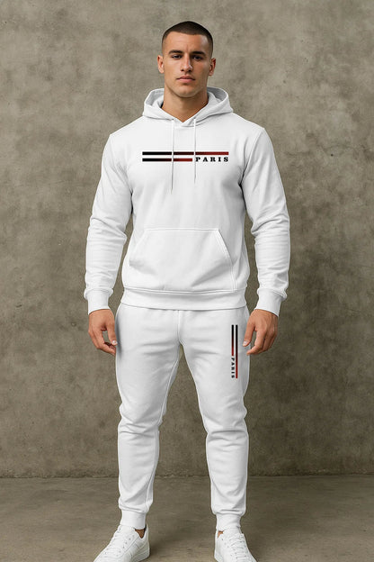 Men's Classic Personalized Fashion Paris Alphabet Stripe Printed Machine Washable Hooded Sweatshirt and Pants Casual Sports Set    Home Decor Supply | Online Retail | ShoreShopper.com