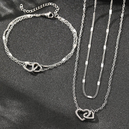 Stainless Steel Jewelry Sets High-end Atmosphere Love Bracelet Love Necklace Double Chain Design Jewelry Sets For Women Jewelry    Home Decor Supply | Online Retail | ShoreShopper.com