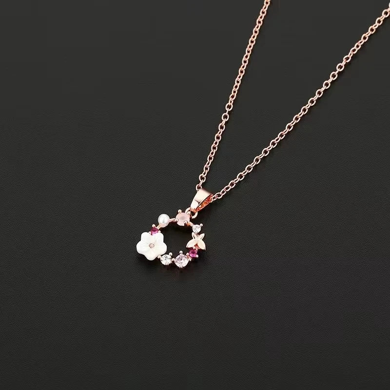 4 Pieces Rose Gold-color Lady Flower Fashion Accessories Zircon Simple Ornate Exquisite Necklace Ring Earrings Jewelry Set    Home Decor Supply | Online Retail | ShoreShopper.com