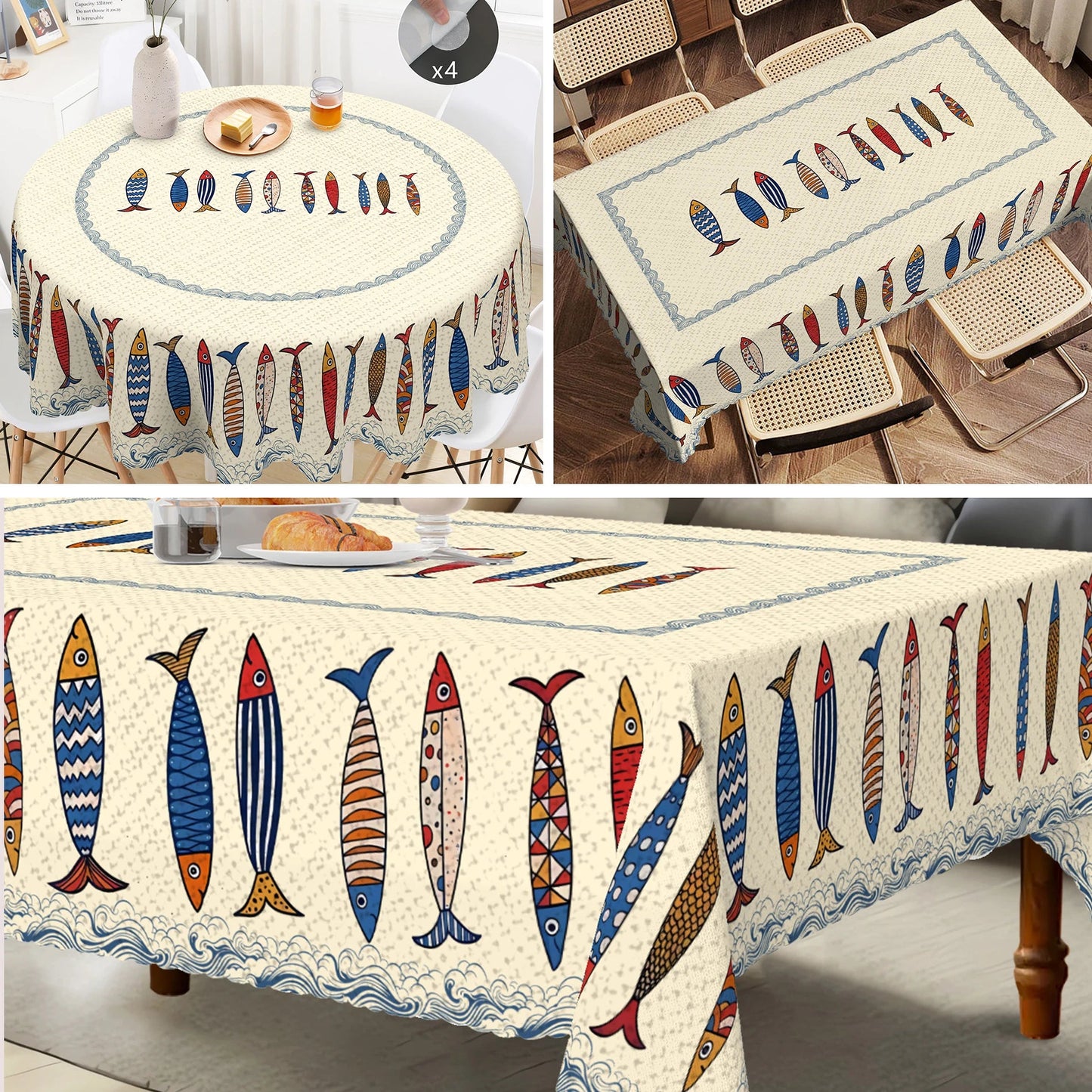 1pc Blue Fish Tablecloth, Ocean-themed Home Decoration, Summer Decor, Gift for Fishing Lovers, Polyester    Your Coastal Marketplace | Shoreshopper.com