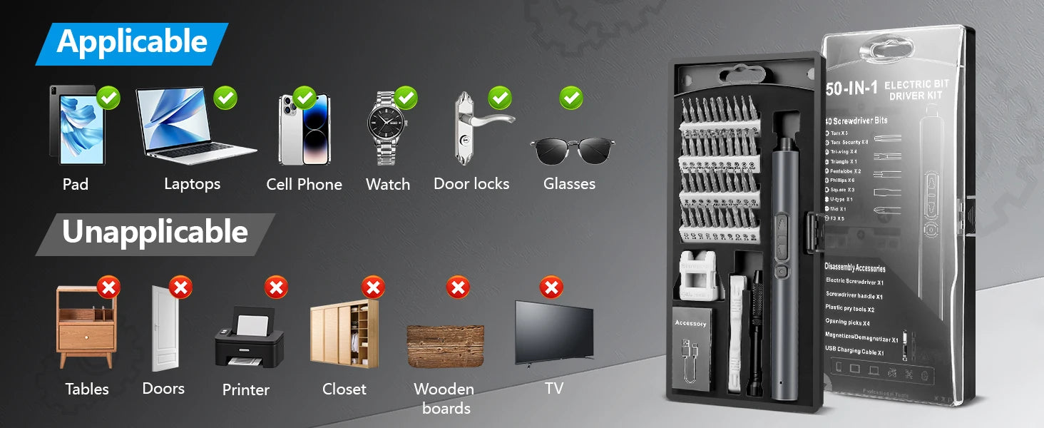 50 in 1 Precision Electric Screwdriver Set Multi-Function Power Tool with Magnetic Torx Phillips Bits for iPhone Glasses Watches    Home Decor Supply | Online Retail | ShoreShopper.com