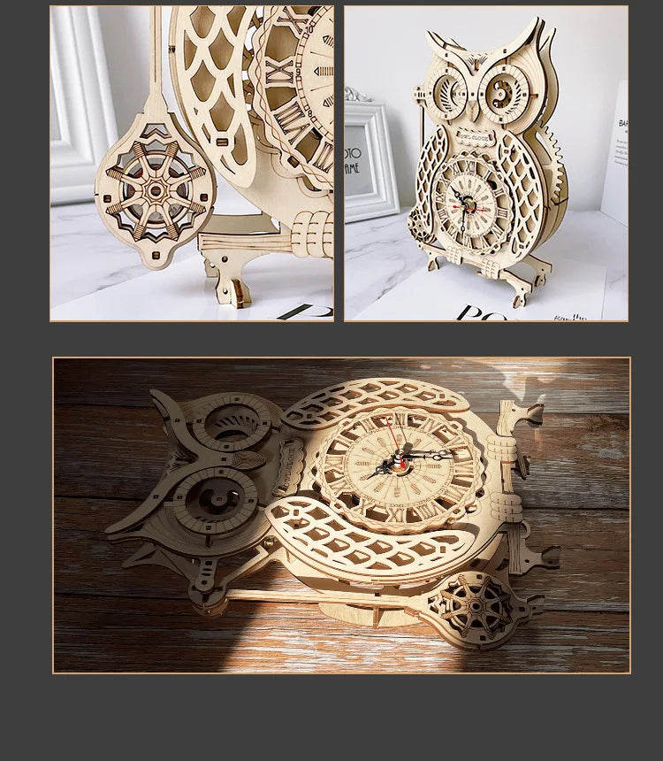 Wooden Puzzle 3D Owl Clock Model Building Kits Creative DIY Wall Clock Mechanical Retro Pendulum Clock Assembly Toy for Adults    Home Decor Supply | Online Retail | ShoreShopper.com