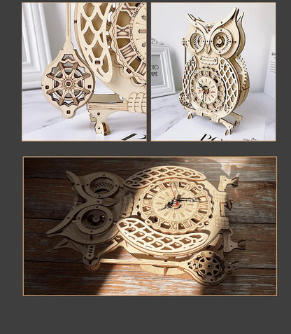 Wooden Puzzle 3D Owl Clock Model Building Kits Creative DIY Wall Clock Mechanical Retro Pendulum Clock Assembly Toy for Adults    Home Decor Supply | Online Retail | ShoreShopper.com