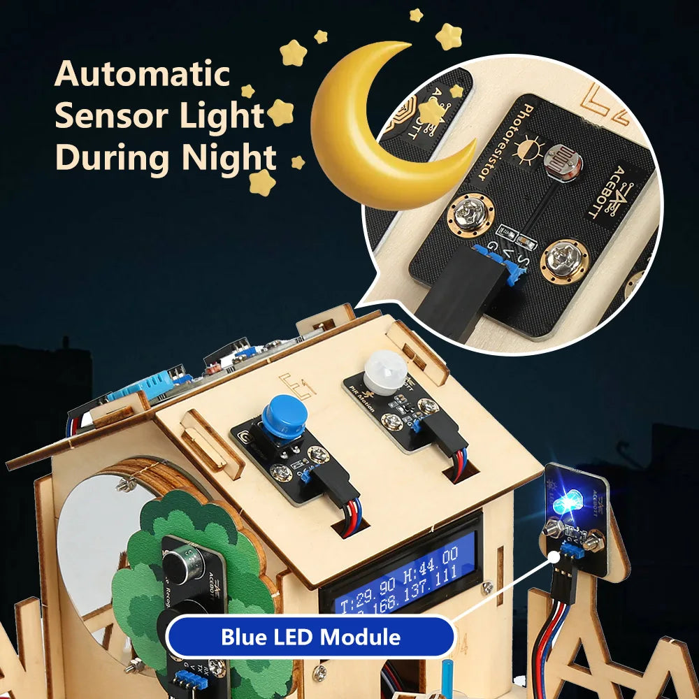 ACEBOTT Smart Home STEM STEAM Starter Kit Wooden House IoT Wifi Blockly Programming for ESP32 Arduino - ShoreCo.Shop