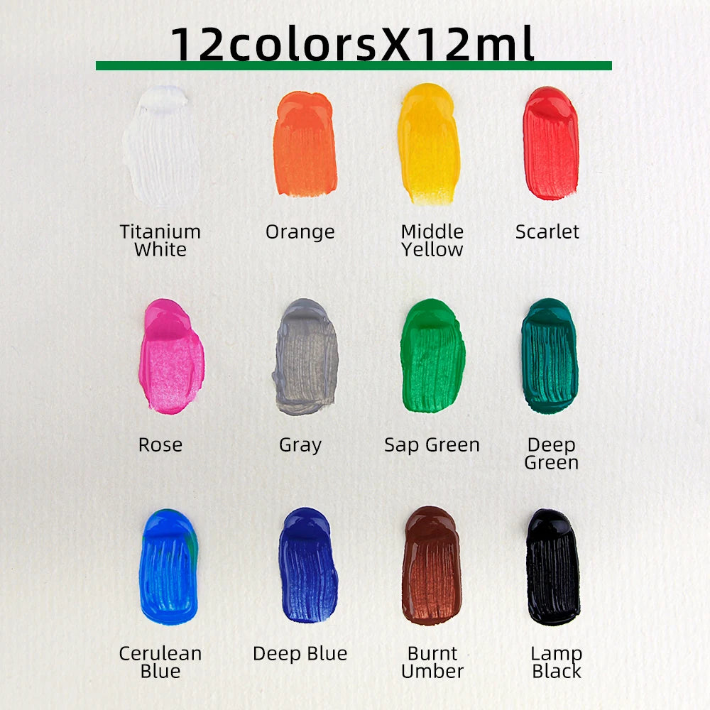 12Color Acrylic Paint Set 12ml Tubes Waterproof Art Supplies for Beginner Artists DIY Painting on Canvas Wall Art Craft Projects    Home Decor Supply | Online Retail | ShoreShopper.com