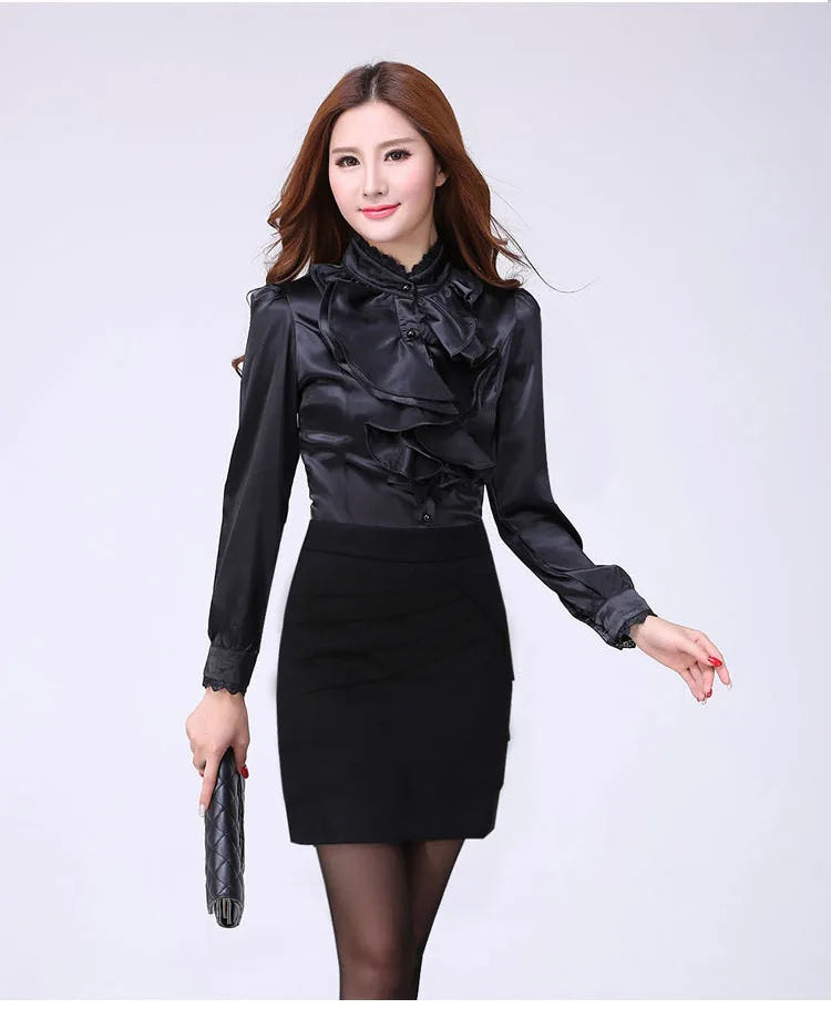 Women Shirts Long Sleeve   Spring Autumn Button Up Tops Fashion Lady Stand Collar Shirt Solid Color Female Elegant Blouses    Your Coastal Marketplace | Shoreshopper.com