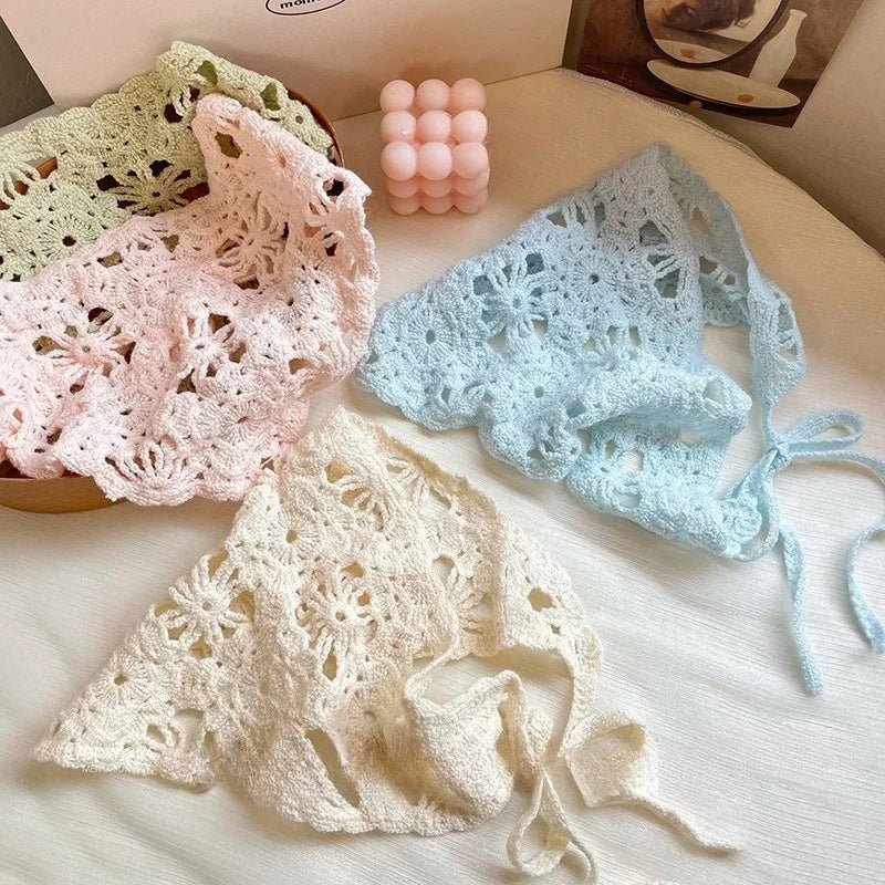Fashion Knitted Headscarf Hat French Pastoral Style Triangle Headband Handmade Crochet Headband Towel Retro Flower Headscarf    Your Coastal Marketplace | Shoreshopper.com