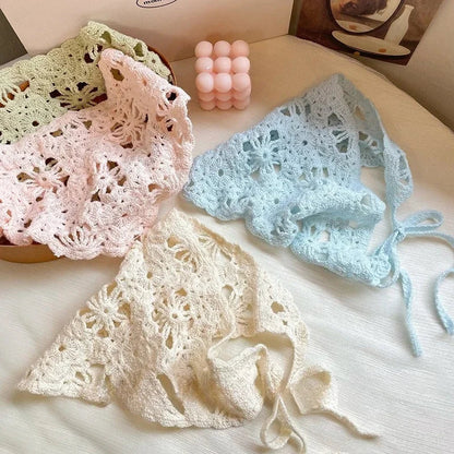 Fashion Knitted Headscarf Hat French Pastoral Style Triangle Headband Handmade Crochet Headband Towel Retro Flower Headscarf    Your Coastal Marketplace | Shoreshopper.com