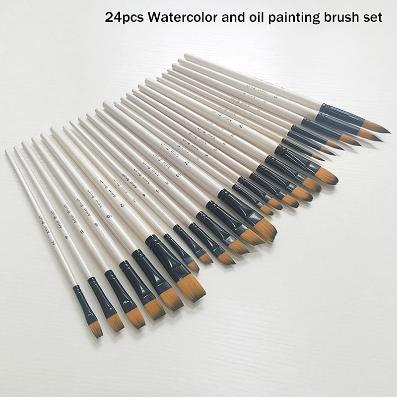 ♥24 Pcs Pearl White Art Paintbrush Set – Nylon Brushes for Oil, Acrylic & Watercolor Painting    Home Decor Supply | Online Retail | ShoreShopper.com