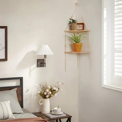 Corner Shelf Macrame Wall Hanging Wood Floating Shelves Rustic Boho Wall Shelf Decor Storage Rack for Plants Pots Photo Frames    Home Decor Supply | Online Retail | ShoreShopper.com