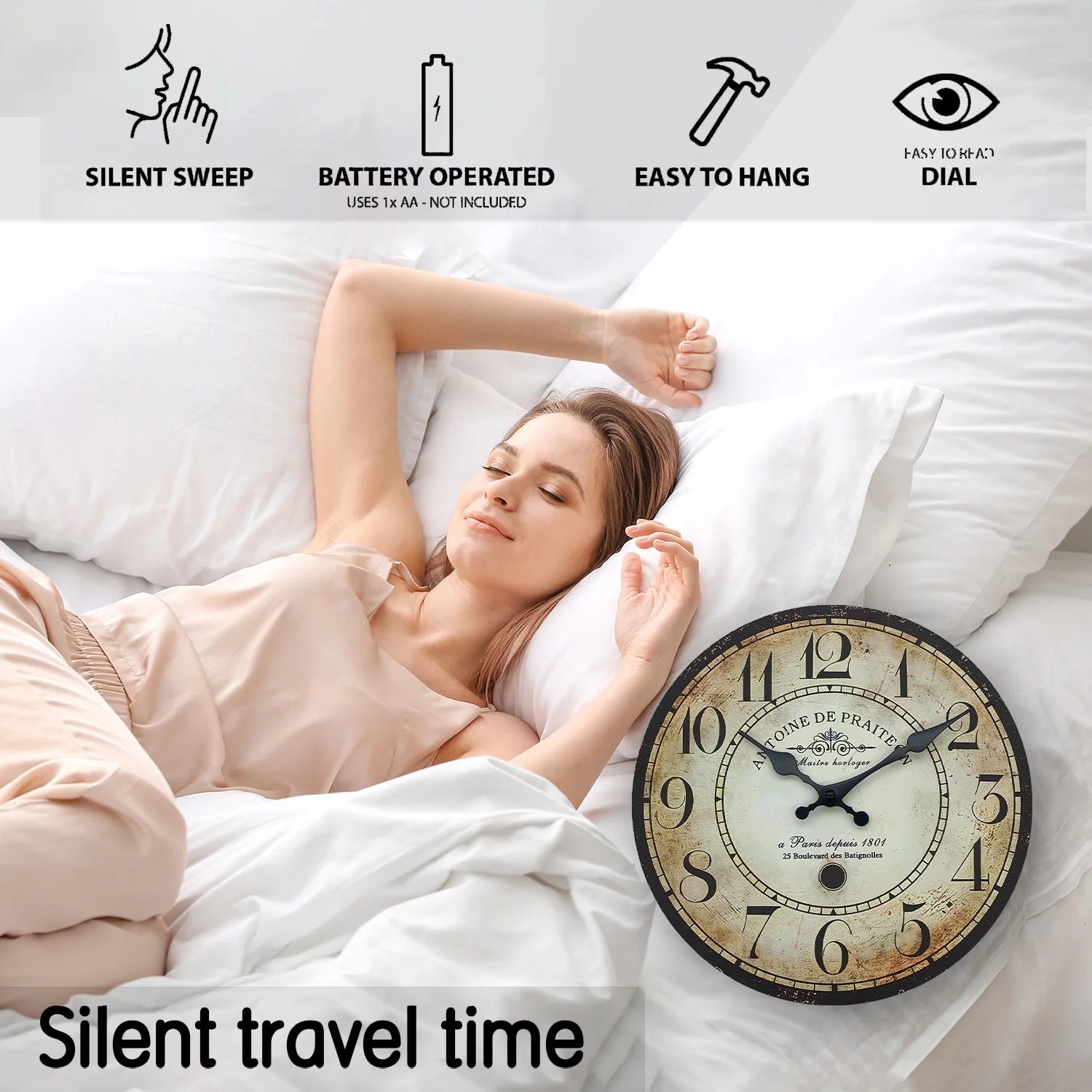 Retro“ Antoine De Praiteon a Paris Dehuis1801” Pattern Wooden Wall Clock Living Room Bedroom Kitchen Home Decoration Wall Clock Silent Quartz Clock Holiday Gift 10 Inches 12 Inches 14 Inches 16inch (Without Battery)    Home Decor Supply | Online Retail | ShoreShopper.com