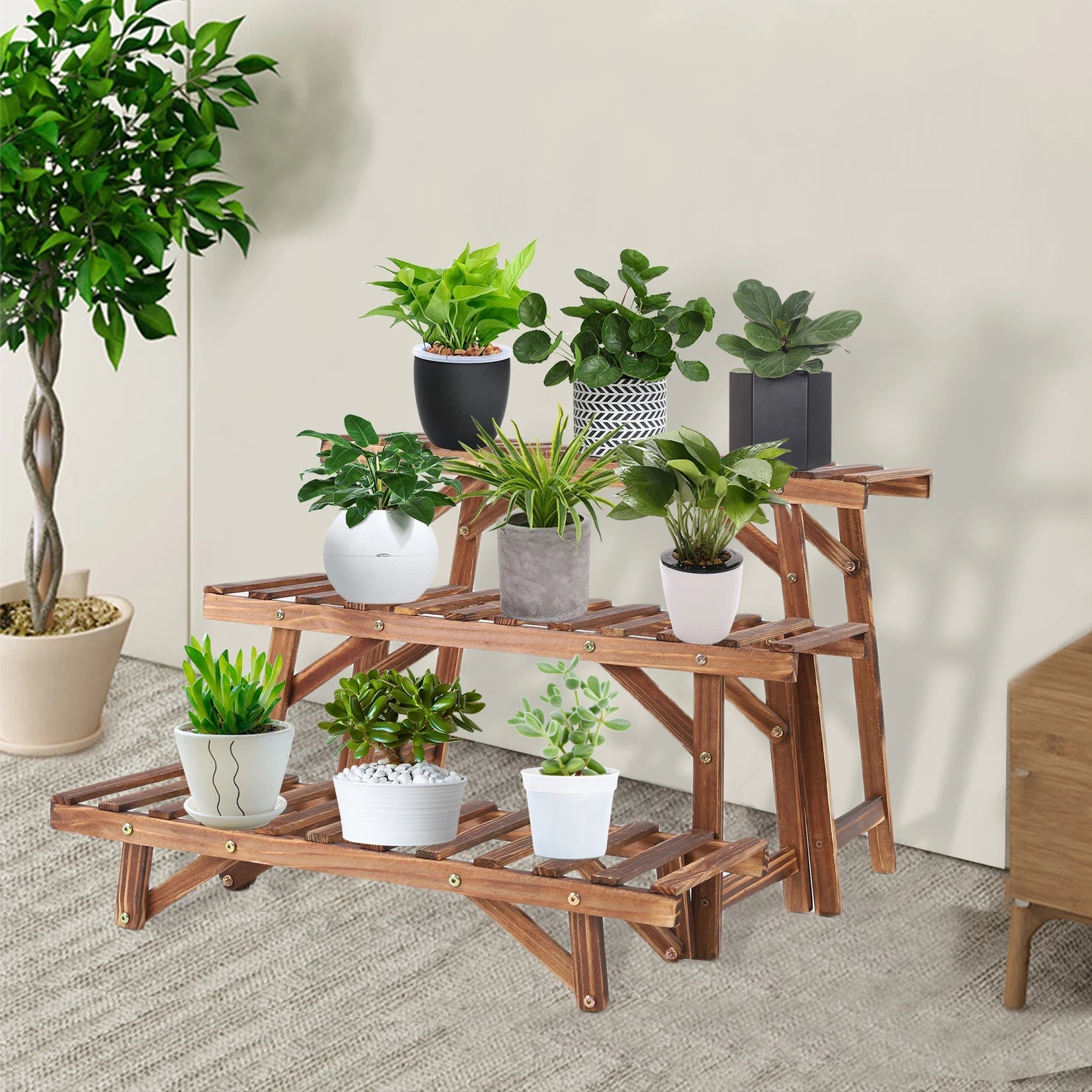 3 Tier Wood Ladder Shelf Corner Plant Stand Indoor Outdoor Flower Pot Rack    Home Decor Supply | Online Retail | ShoreShopper.com