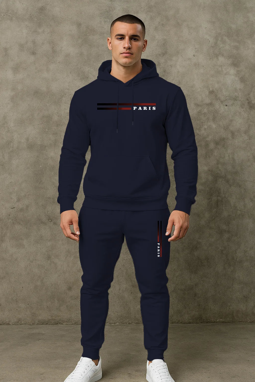 Men's Classic Personalized Fashion Paris Alphabet Stripe Printed Machine Washable Hooded Sweatshirt and Pants Casual Sports Set    Home Decor Supply | Online Retail | ShoreShopper.com