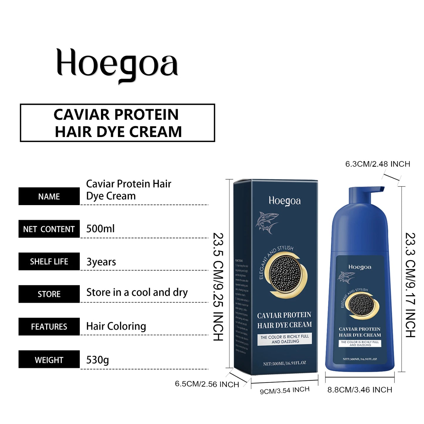 Caviar Protein Hair Dye Shampoo Gray White Hair Color Treatment Smoothing Nourishing Fast Natural Herbal Color Hair Cream 500ml - ShoreCo.Shop