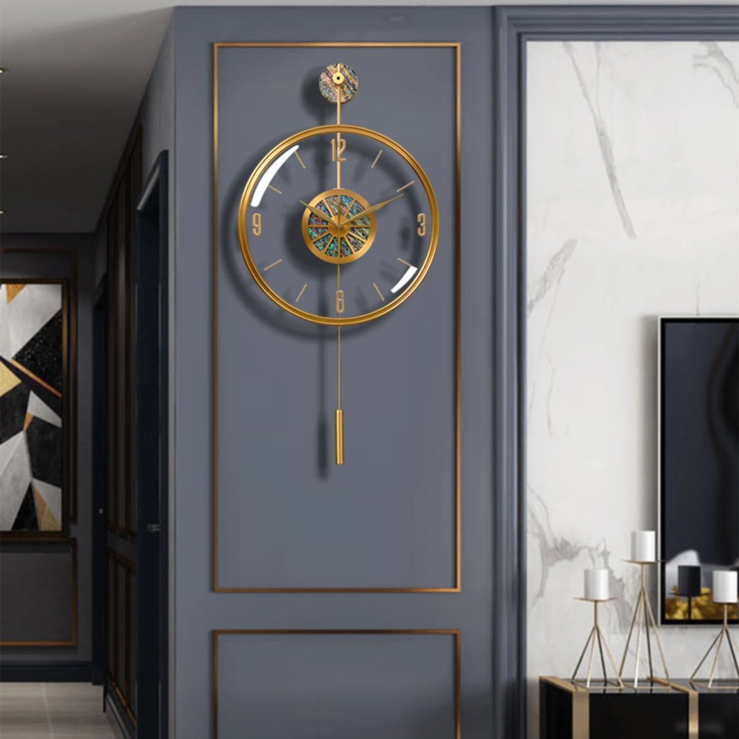 Modern Luxury Large Wall Clock With Pendulum Minimalist Decorative Art Silent Clock Nordic Living Room Bedroom Office Wall Clock    Home Decor Supply | Online Retail | ShoreShopper.com