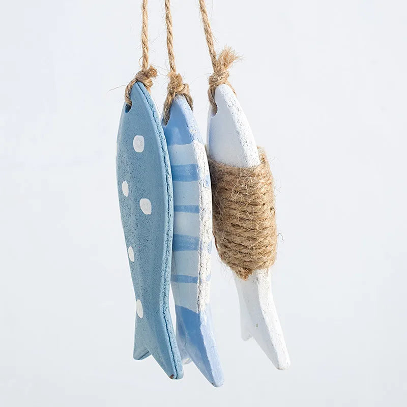Nautical Theme 3 Fishes Wall Decor Hanging Ornaments Hand Carved Mediterranean Style Wall Hanging Sculptures For Home OfficeGift    Your Coastal Marketplace | Shoreshopper.com