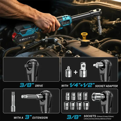 Seesii 3/8'' 80Nm Cordless Electric Wrench 6'' Extended Ratchet Wrench Electric Angle Wrench Driver Auto Repair Tools Set 12V    Home Decor Supply | Online Retail | ShoreShopper.com