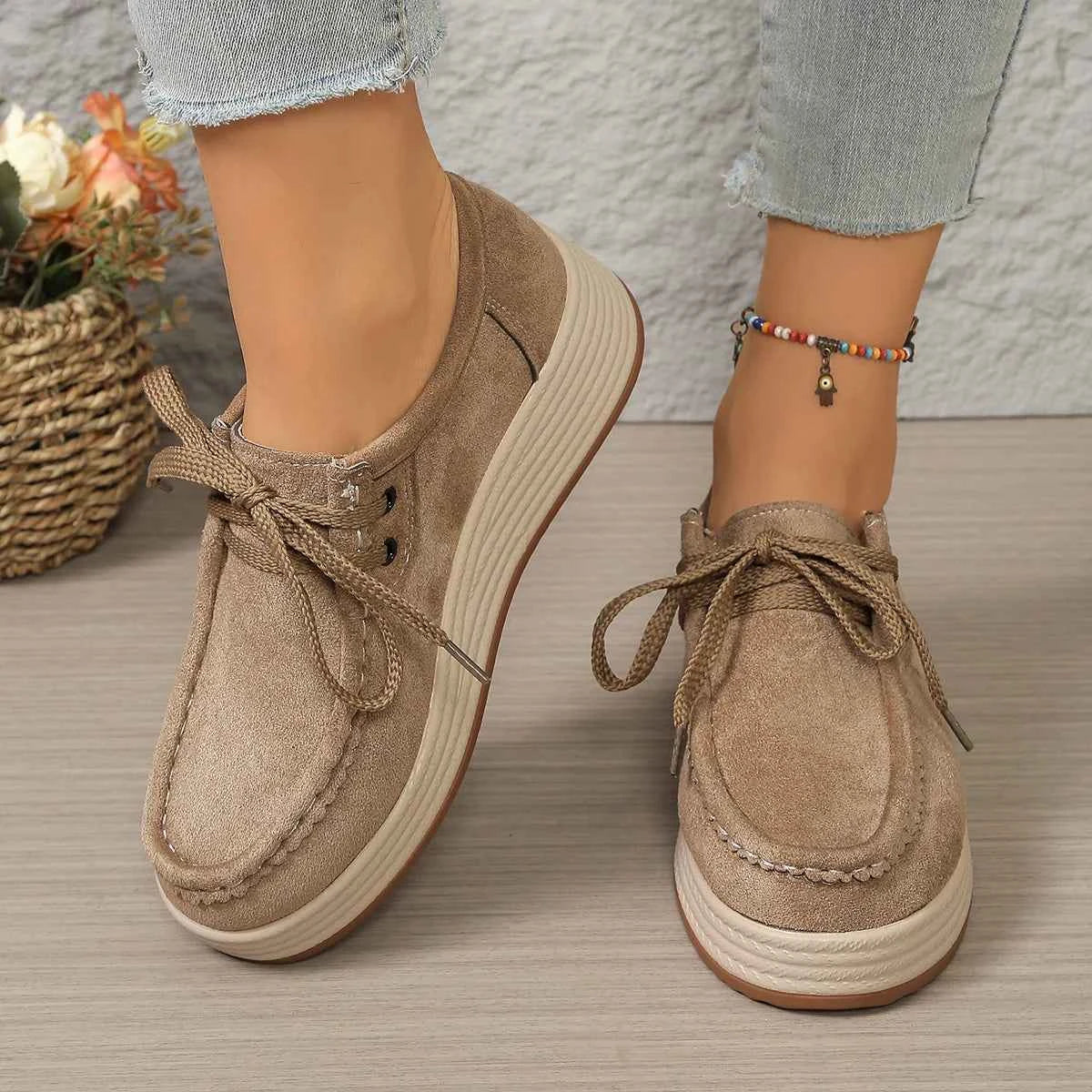 Women's Sports Shoes Spring Autumn Fashion Platform Sneakers Lace-up Round Toe Wedges Casual Comfortable Women's Shoes