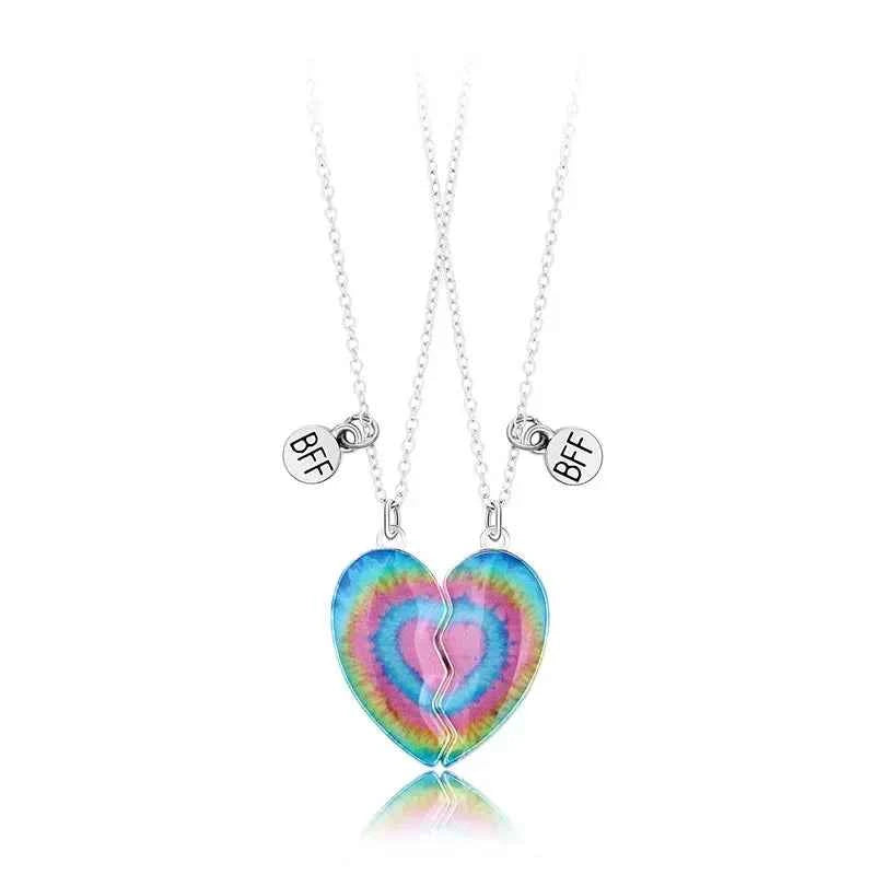 Cute 2 Pcs BFF Necklace Heart Pendant Best Friend Necklace Fashion Couple Chain Necklace Children Friendship Jewelry