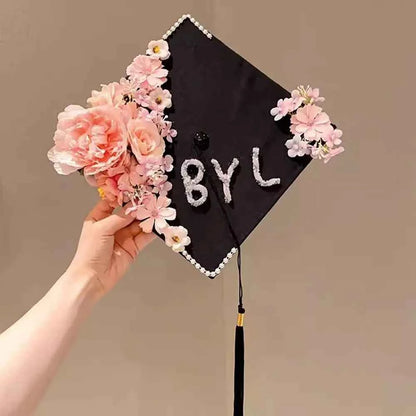 Headwear Doctor Flowers Graduation Cap Master Bachelor Trencher Cap Adjustable Fringe Mortar Board Graduation Party