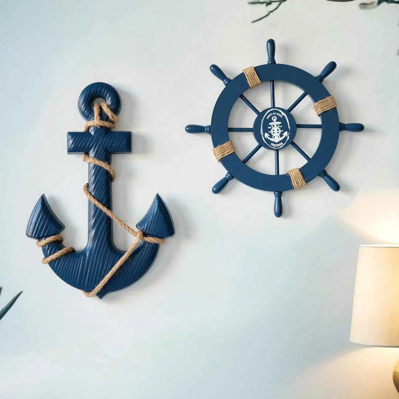 Mediterranean Style Wooden Ship Anchor Decorative Hanging Piece - Ocean Theme Room Wall Decor Photo Wall Accessories