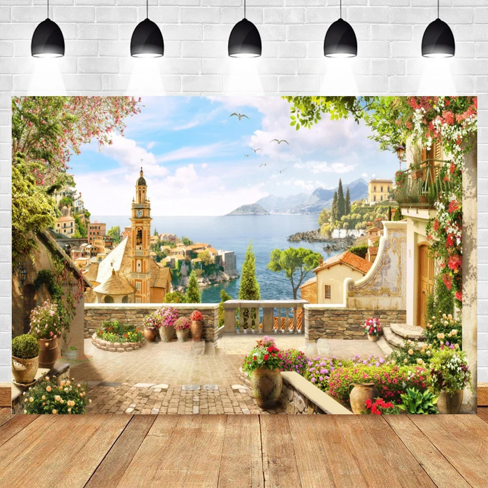 Summer Seaside Beach Photography Backdrop Natural Scenery Castle Tropical Sunshine Palms Leaves Photo Background Studio Props    Your Coastal Marketplace | Shoreshopper.com