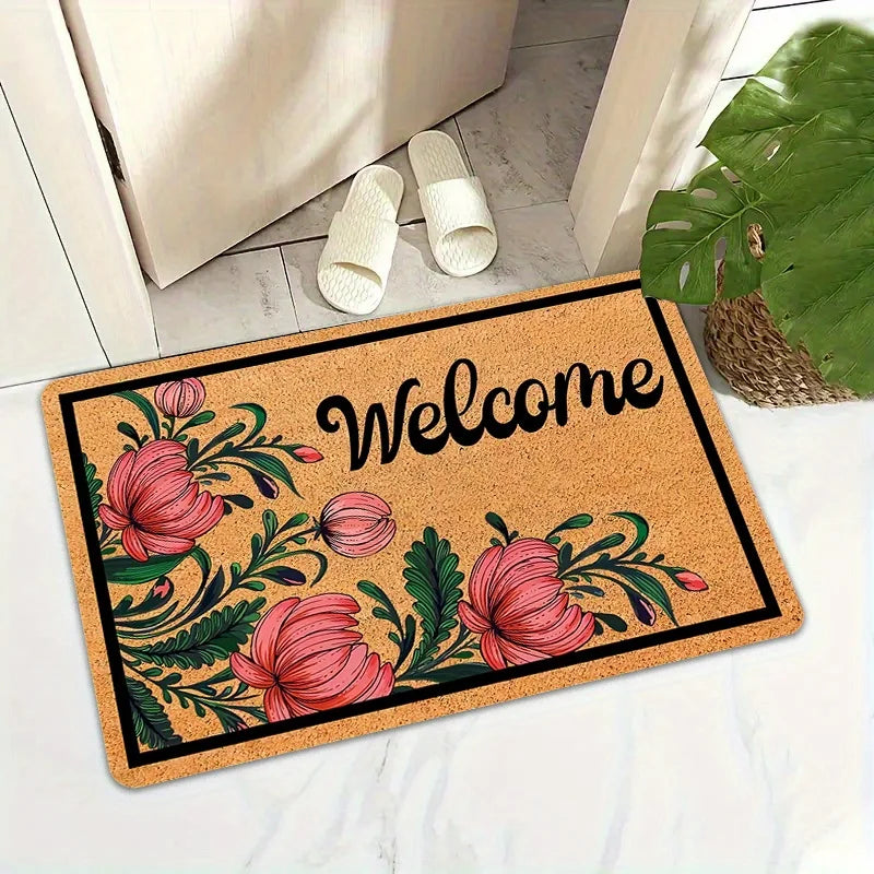 Elegant Floral Welcome Doormat - Beautiful Pink Flower Design for a Charming Home Entrance, Perfect for Spring and Summer Decor    Your Coastal Marketplace | Shoreshopper.com