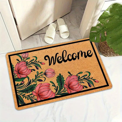 Elegant Floral Welcome Doormat - Beautiful Pink Flower Design for a Charming Home Entrance, Perfect for Spring and Summer Decor    Your Coastal Marketplace | Shoreshopper.com
