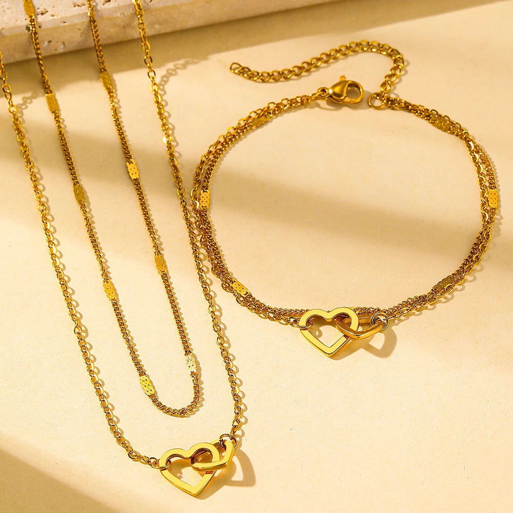 Stainless Steel Jewelry Sets High-end Atmosphere Love Bracelet Love Necklace Double Chain Design Jewelry Sets For Women Jewelry    Home Decor Supply | Online Retail | ShoreShopper.com