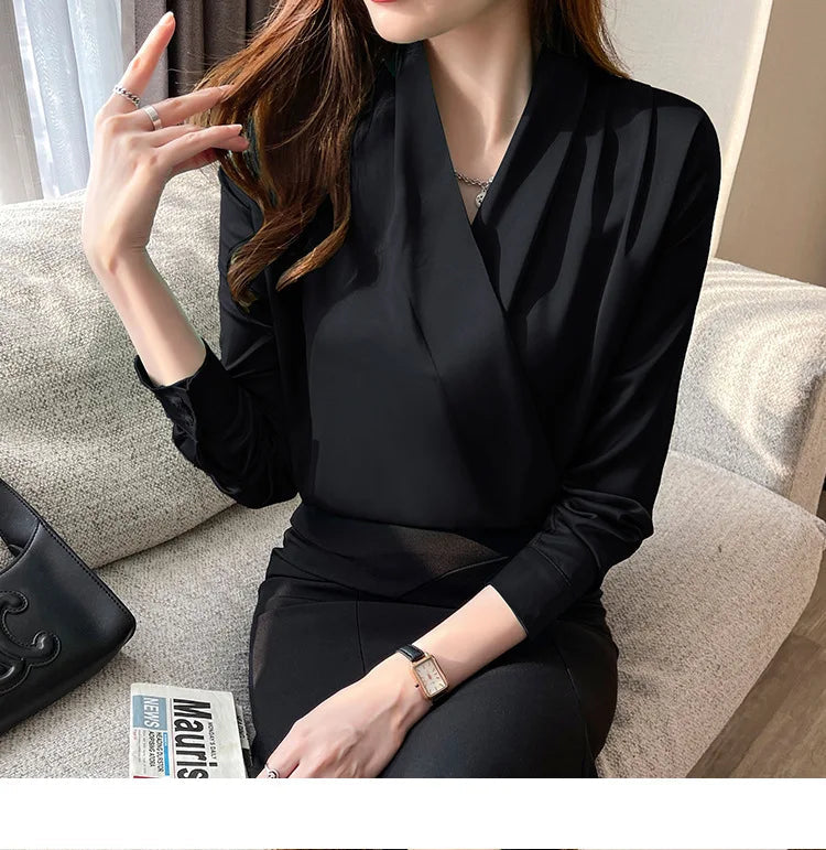 Women's Shirt, New 2026 Spring & Autumn Style, Cross V-Neck Long Sleeve Versatile Top    Your Coastal Marketplace | Shoreshopper.com