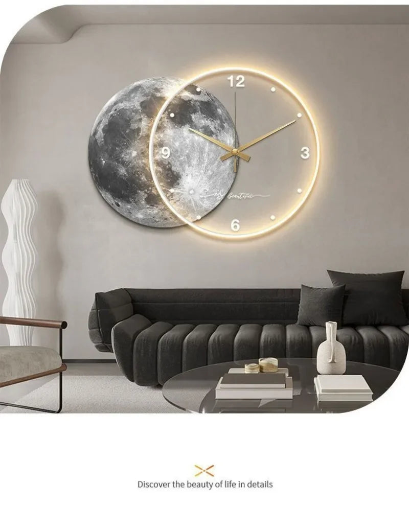 Large Wall Clock Luxury Dining Room Living Room Moon The Earth Modelling LED Light Silent Movement Bedroom Clock Wall Decoration    Home Decor Supply | Online Retail | ShoreShopper.com