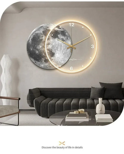 Large Wall Clock Luxury Dining Room Living Room Moon The Earth Modelling LED Light Silent Movement Bedroom Clock Wall Decoration    Home Decor Supply | Online Retail | ShoreShopper.com