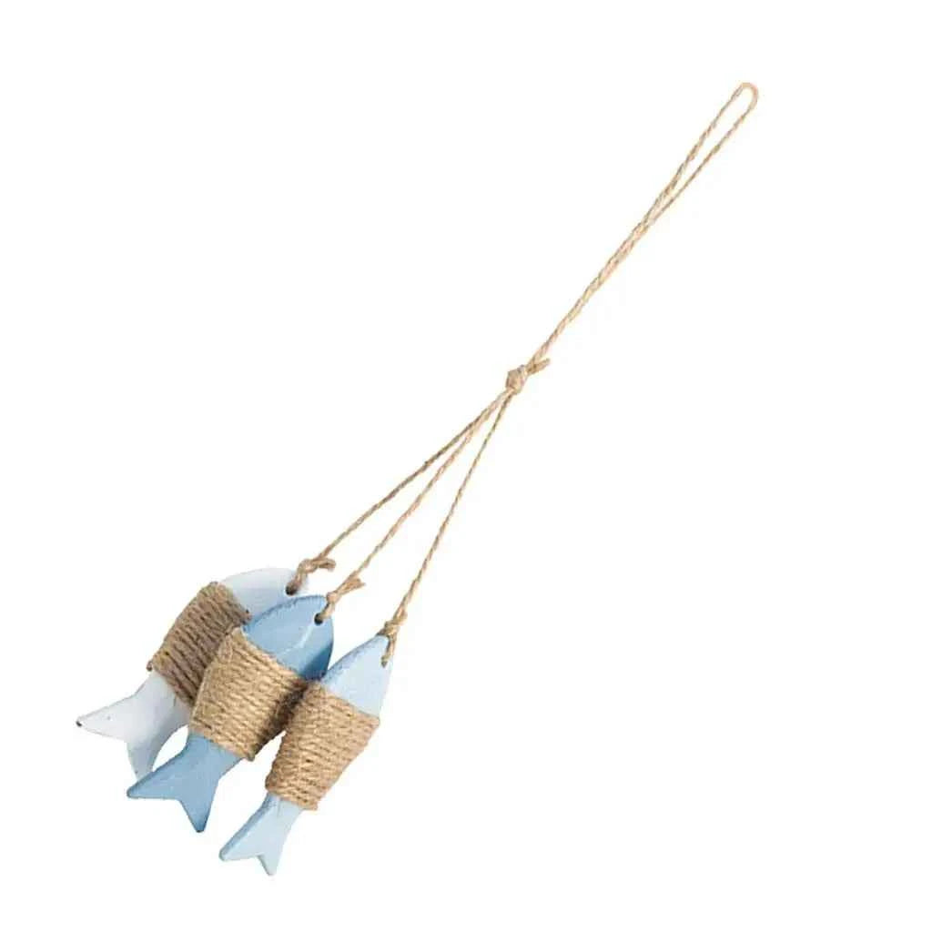 Nautical Theme 3 Fishes Wall Decor Hanging Ornaments Hand Carved Mediterranean Style Wall Hanging Sculptures For Home OfficeGift