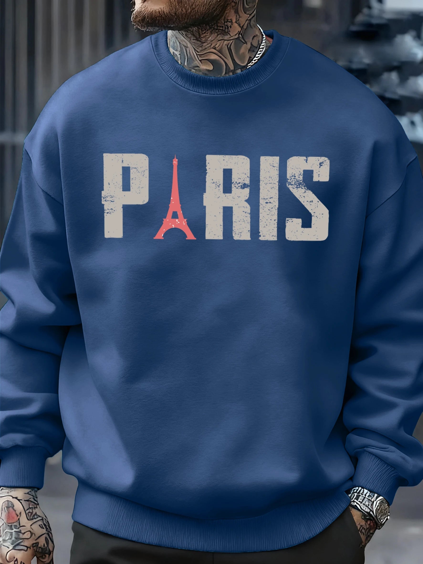 Famous Paris Tower Pattern Sweatshirt Men O-Neck Clothes Autumn Fleece Retro Pullover Loose Unisex Colour Fashion Streetwear    Home Decor Supply | Online Retail | ShoreShopper.com