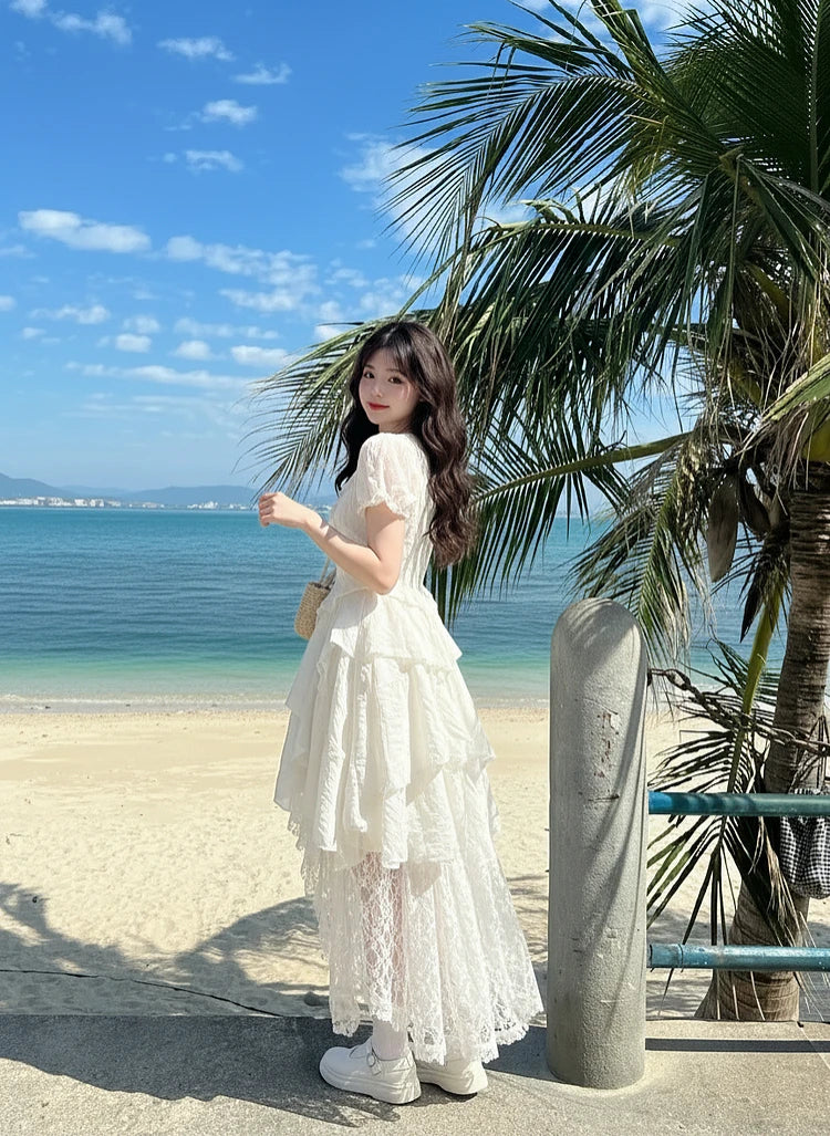 Beach Vacation Bohemian Style Waist-Cinched Dress Summer New Arrival Elegant Skirt Polyester Fiber Short Sleeve V-Neck Loose Fit    Your Coastal Marketplace | Shoreshopper.com