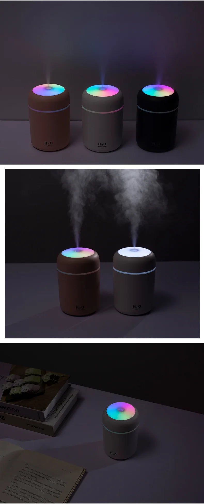 Portable Mini Air Humidifier For Bedroom,Personal Desktop,Car With Colorful Mood Lighting 2 Mist Modes And Auto Shut-Off - ShoreCo.Shop