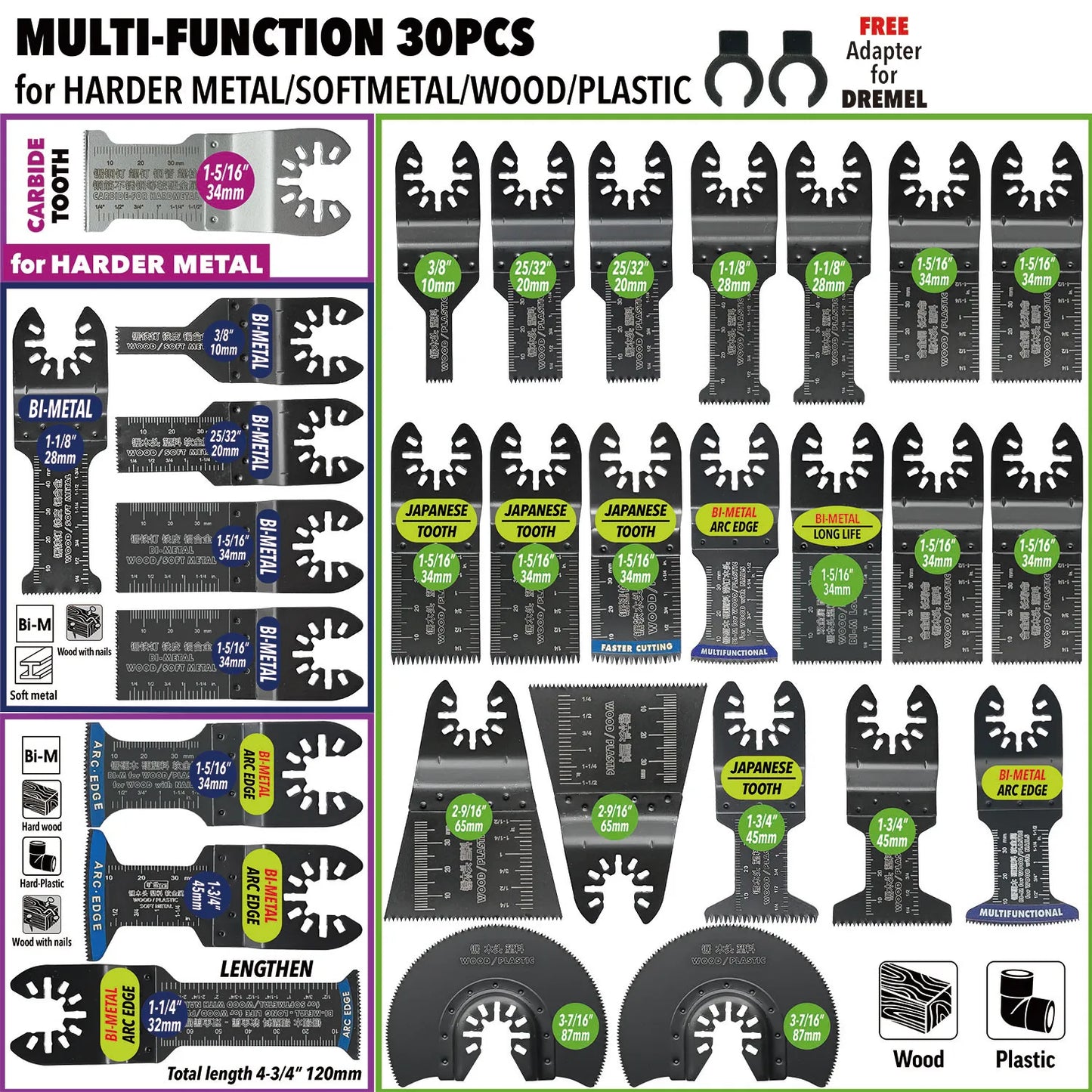Oscillating Saw Blades Kit，Multitool Blades - Compatible with Milwaukee Dewalt  Worx Skil AEG Ryobi - ShoreCo.Shop