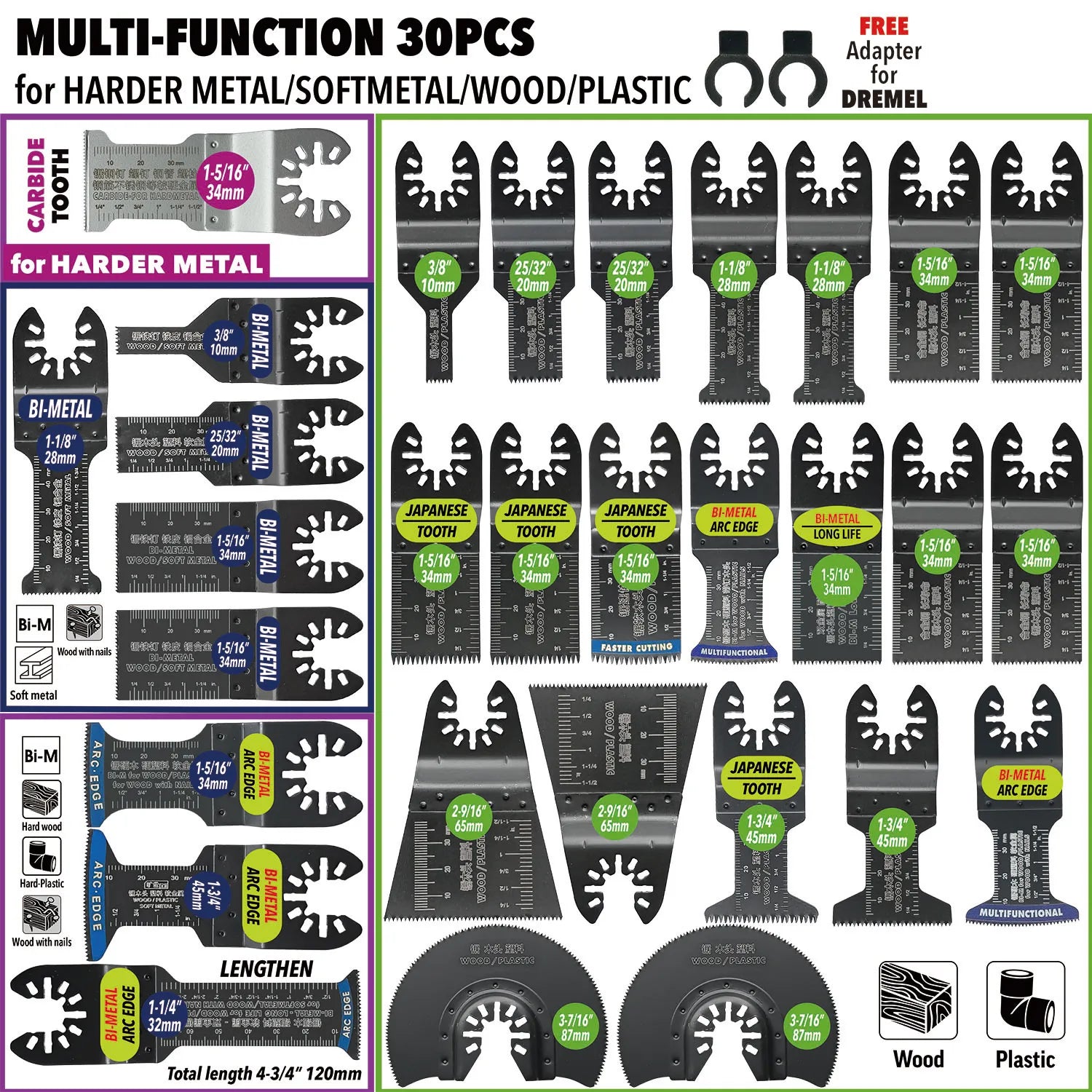 Oscillating Saw Blades Kit，Multitool Blades - Compatible with Milwaukee Dewalt  Worx Skil AEG Ryobi - ShoreCo.Shop