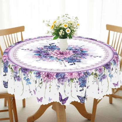 1pc Purple Floral Butterfly Tablecloth, Round & Rectangular Shapes, Perfect for Kitchen, Dining, Yard, Spring Summer Decor    Your Coastal Marketplace | Shoreshopper.com