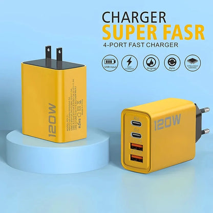 4 Ports USB C PD Charger Quick Charge 3.0 Type C USB Phone Chargers Fast Charging Adapter For iPhone 16 15 Samsung Xiaomi Huawei - ShoreCo.Shop