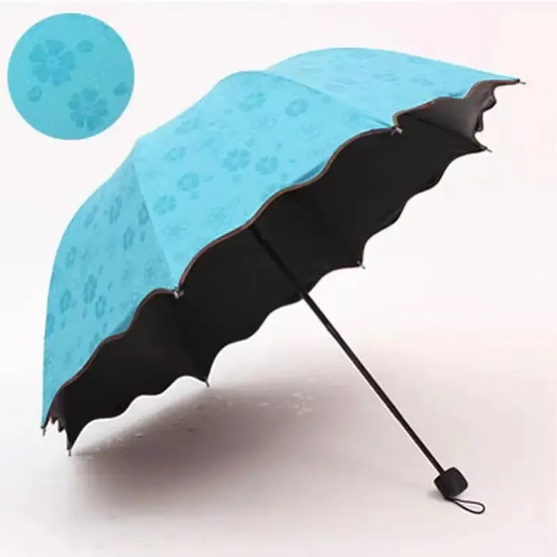 Umbrella Encountering Water Flowering 3-Fold Handheld Travel Umbrella UV Protection Portable Rain Umbrella with Parasol Frame    Your Coastal Marketplace | Shoreshopper.com