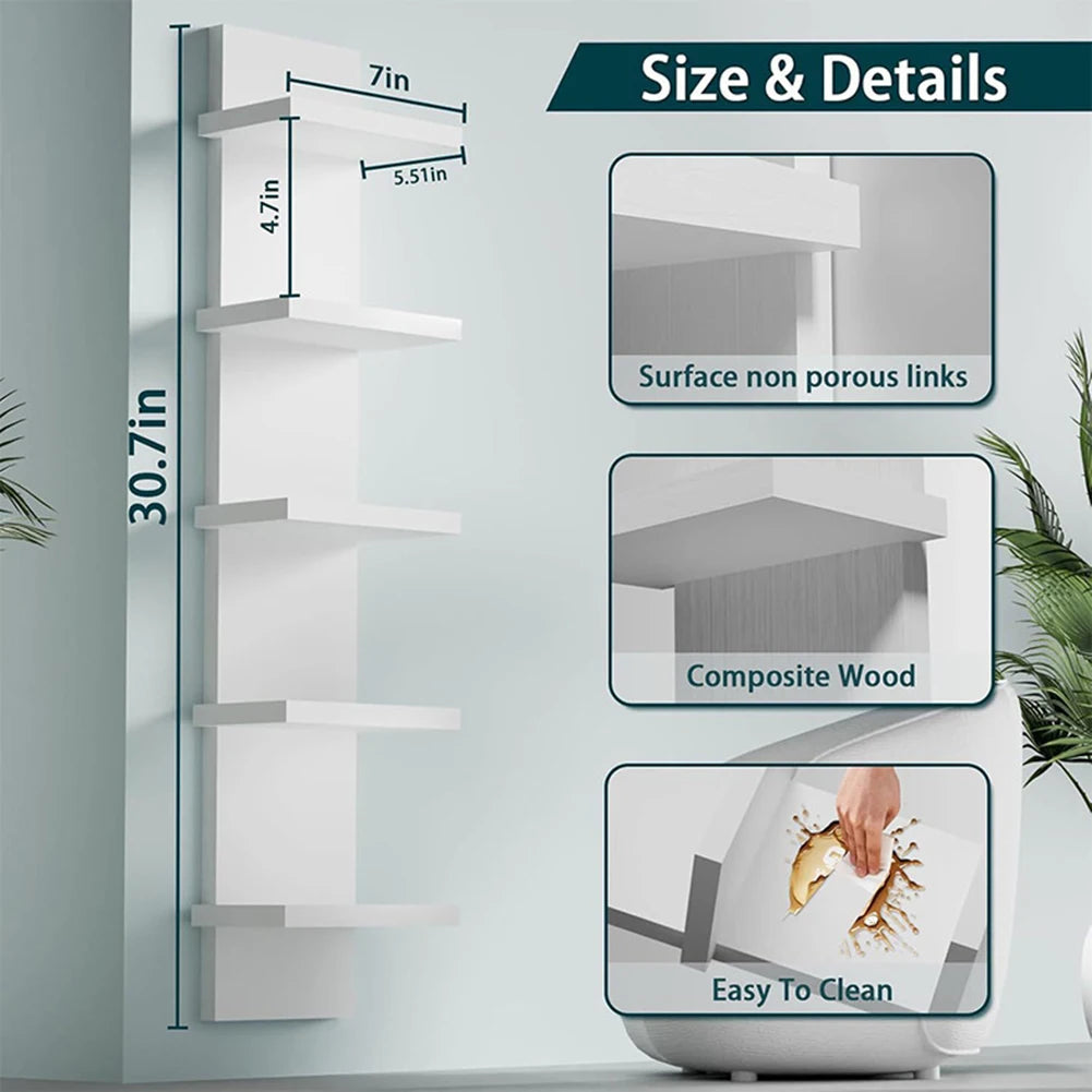 5 Layers Wall-Mounted Wood Bookshelf Storage Rack Board Shelf Organize Floating Shelf For Office Living Room Decor For Books    Home Decor Supply | Online Retail | ShoreShopper.com
