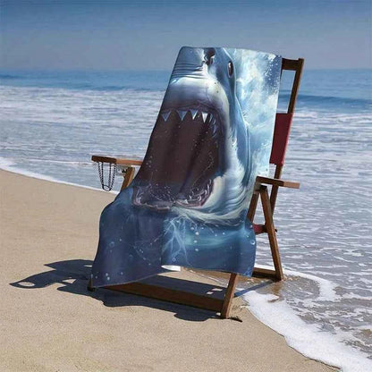 Beach towel shark print pattern sun protection windproof suitable for swimming pool camping travel blanket