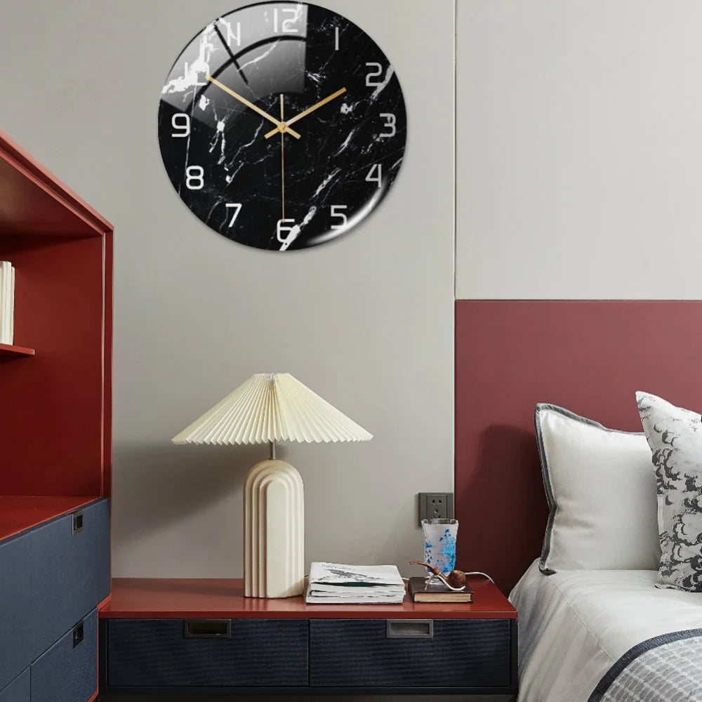 Black Gold Marble Metal Needle Modern Acrylic Round Clock 12"    Home Decor Supply | Online Retail | ShoreShopper.com