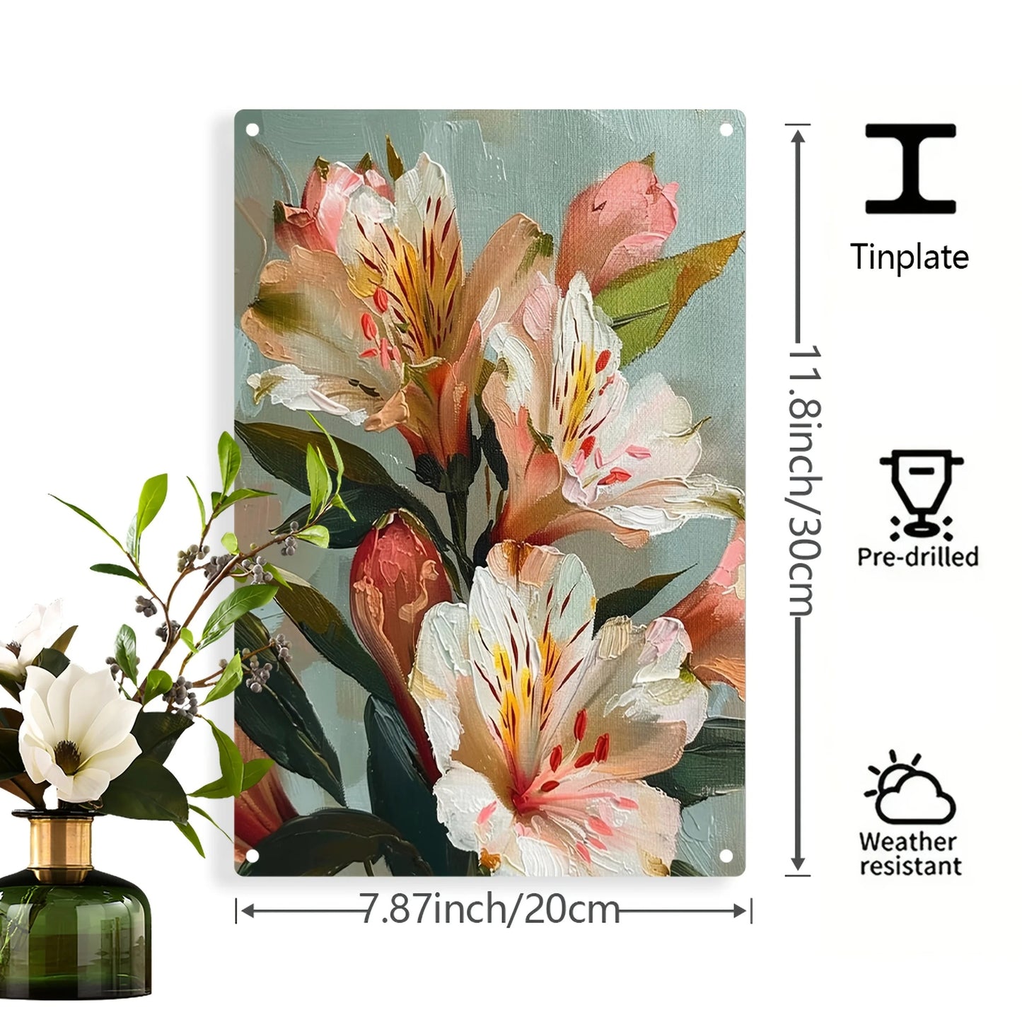 Vibrant 2D Flat Metal Wall Art - Weather-Resistant Tin Plaque with Flowers, 7.87x11.8 Inch, Ideal for Indoor/Outdoor Decor    Home Decor Supply | Online Retail | ShoreShopper.com