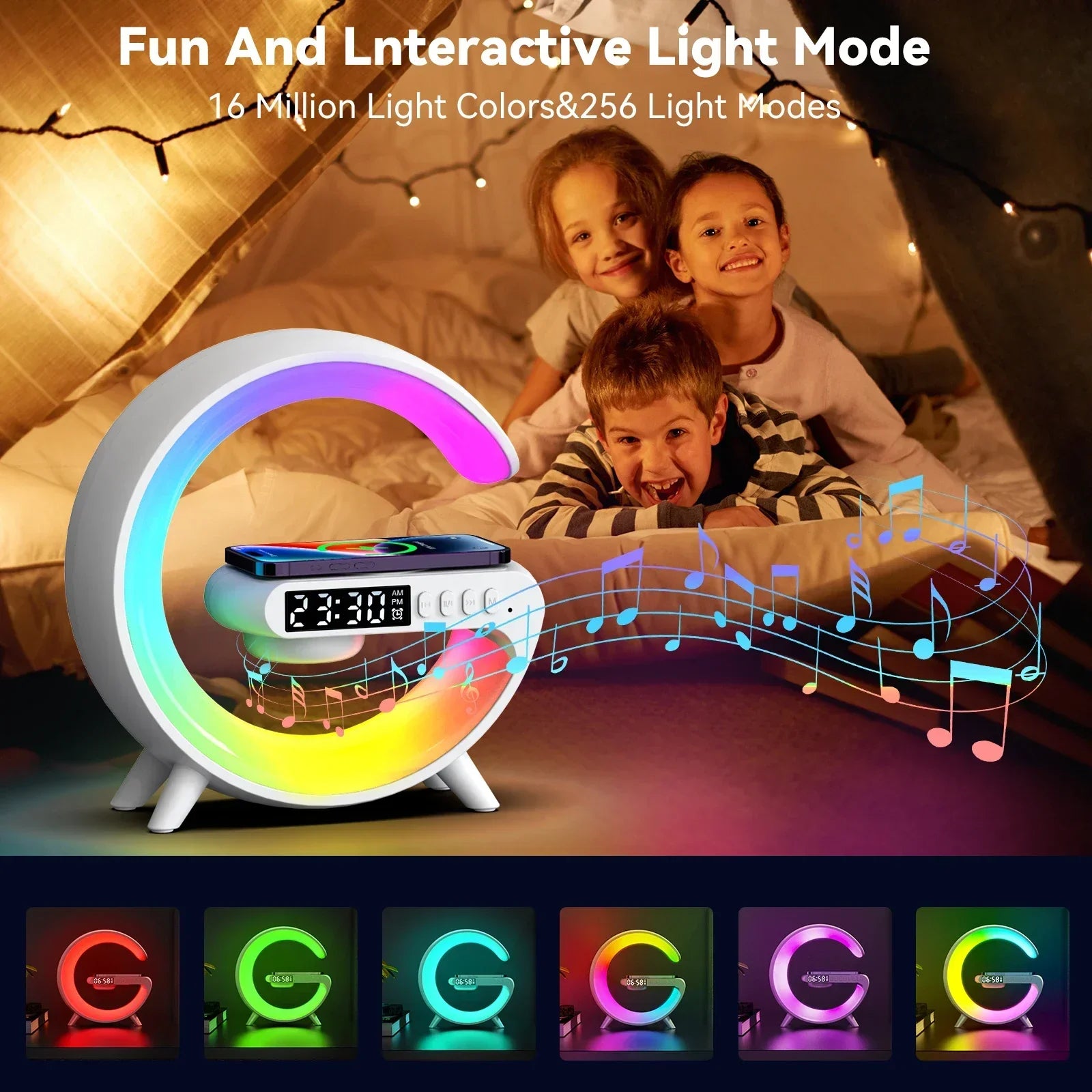 Multifunction RGB Light Bluetooth Speaker Alarm Clock 15W Wireless Charger Stand Pad For iPhone Samsung Fast Charging Station - ShoreCo.Shop